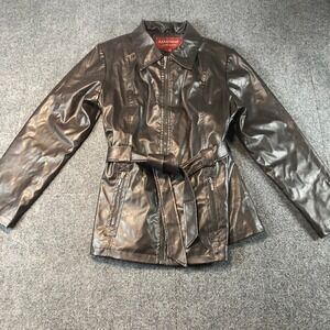 MM Essentials Marc Mattis Brown Faux Leather Belted Zip Jacket L